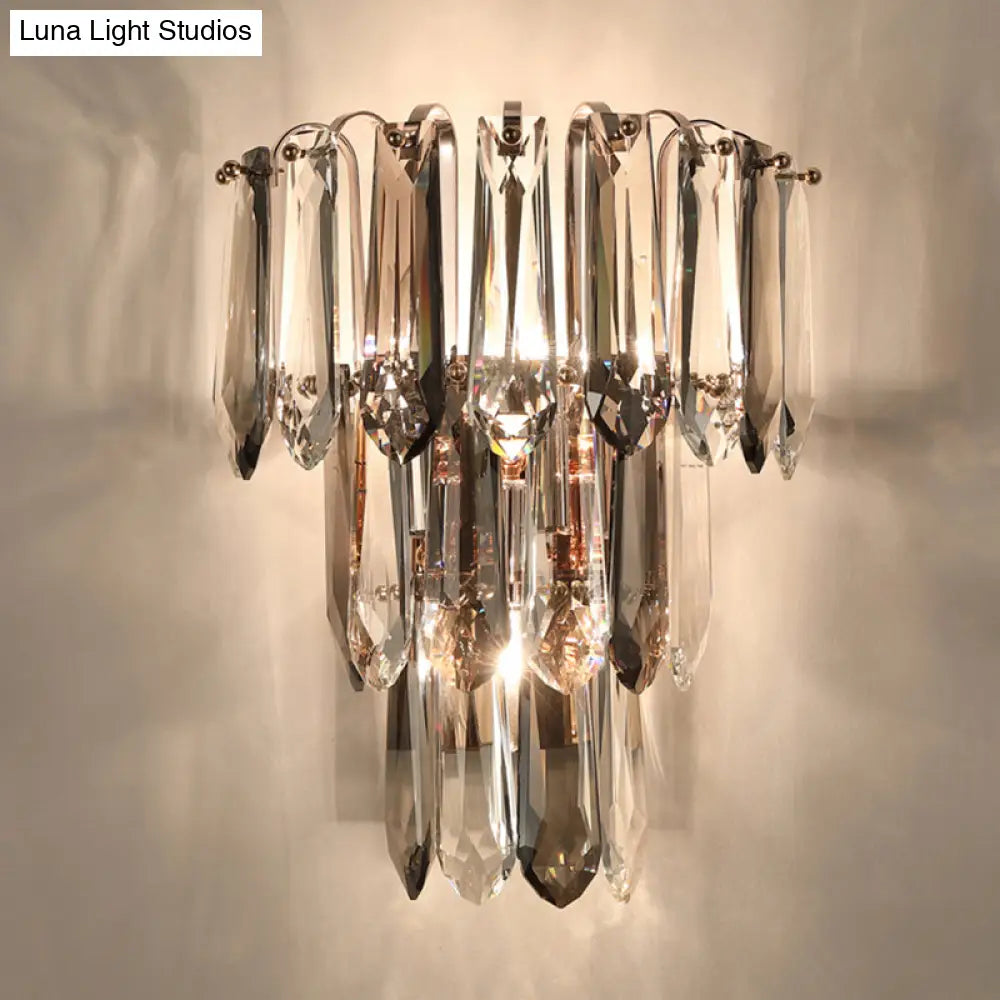 DecorBites™ DecorBites™ Simplicity 3-Head Wall Mount Sconce Light for Hallway - Clear and Smoke Crystal Tiers
