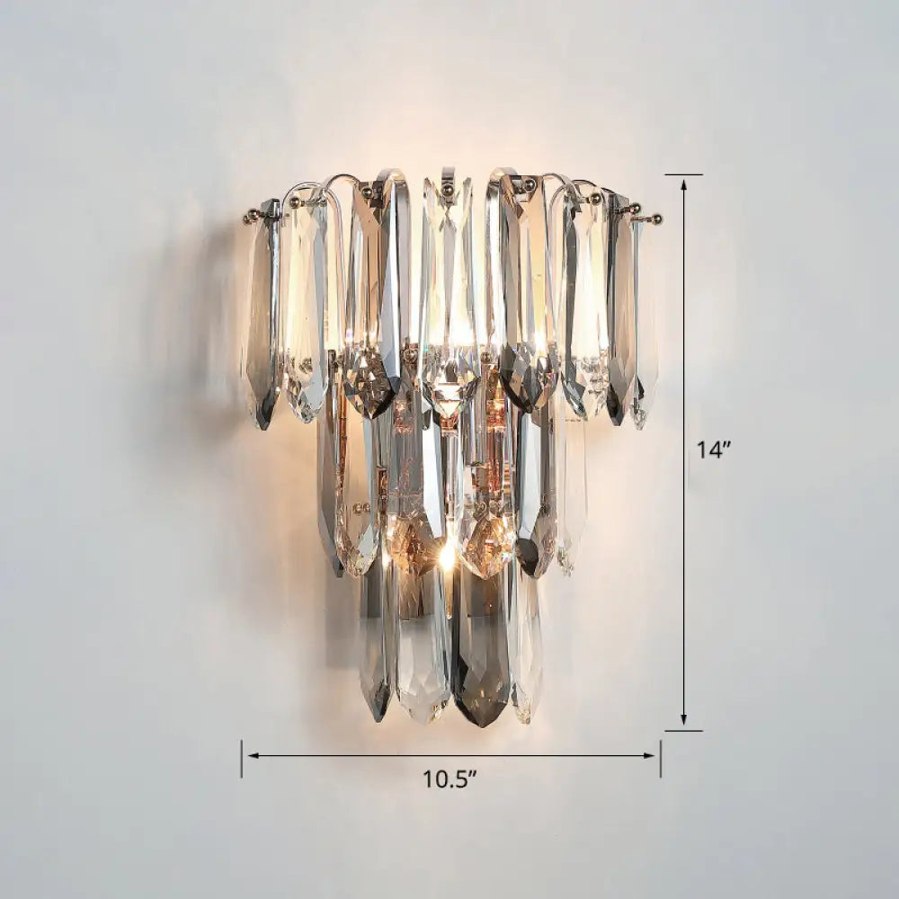 DecorBites™ DecorBites™ Simplicity 3-Head Wall Mount Sconce Light for Hallway - Clear and Smoke Crystal Tiers