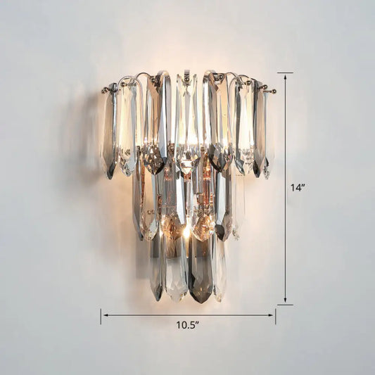DecorBites™ DecorBites™ Simplicity 3-Head Wall Mount Sconce Light for Hallway - Clear and Smoke Crystal Tiers