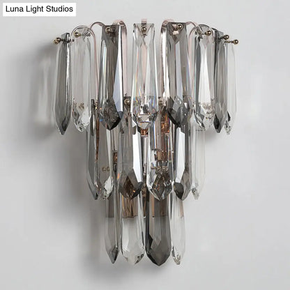 DecorBites™ DecorBites™ Simplicity 3-Head Wall Mount Sconce Light for Hallway - Clear and Smoke Crystal Tiers