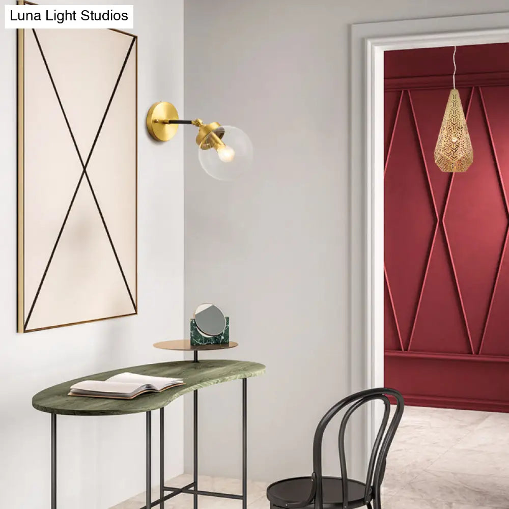 DecorBites™ DecorBites™ Simplicity Adjustable Globe Sconce Light Brass Wall Mount Lamp - 1 Bulb with Transparent Glass Shade