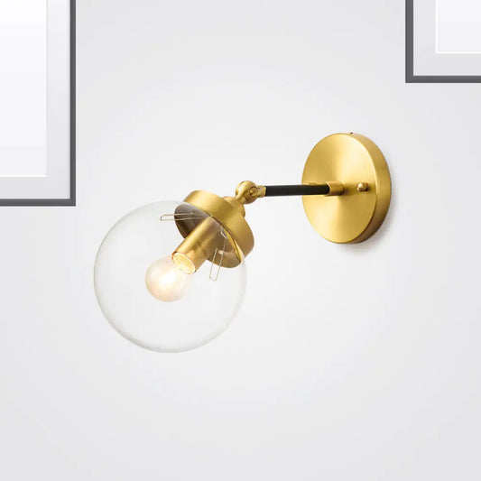 DecorBites™ DecorBites™ Simplicity Adjustable Globe Sconce Light Brass Wall Mount Lamp - 1 Bulb with Transparent Glass Shade