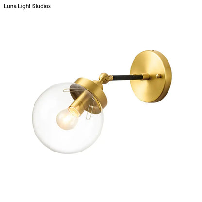 DecorBites™ DecorBites™ Simplicity Adjustable Globe Sconce Light Brass Wall Mount Lamp - 1 Bulb with Transparent Glass Shade