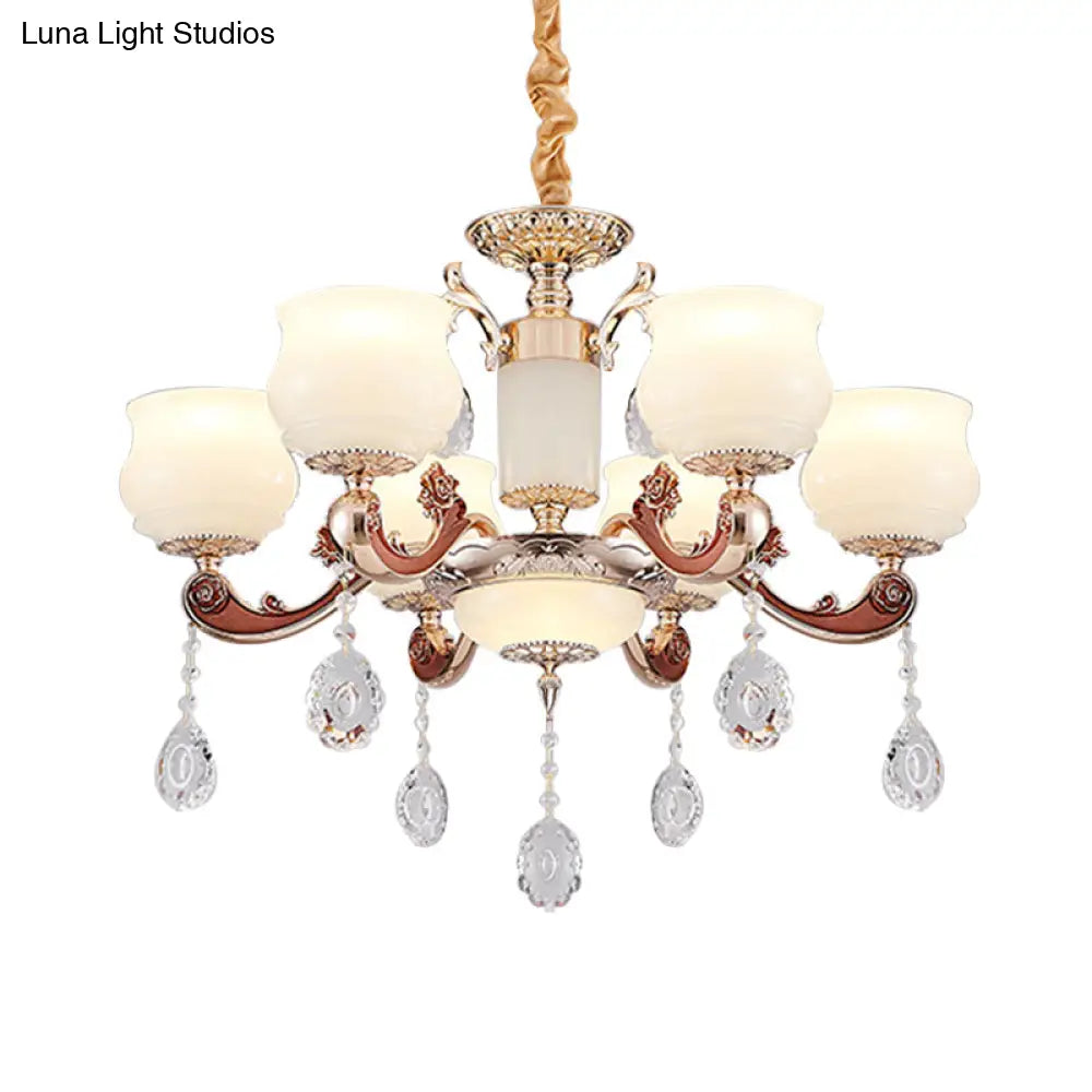 Simplicity Bud Pendant 6-Bulb Chandelier in Champagne with Milkglass Crystal Lighting