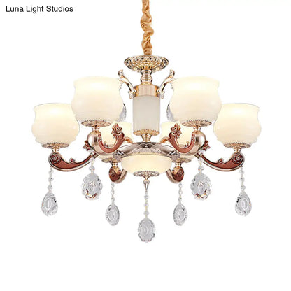 Simplicity Bud Pendant 6-Bulb Chandelier in Champagne with Milkglass Crystal Lighting