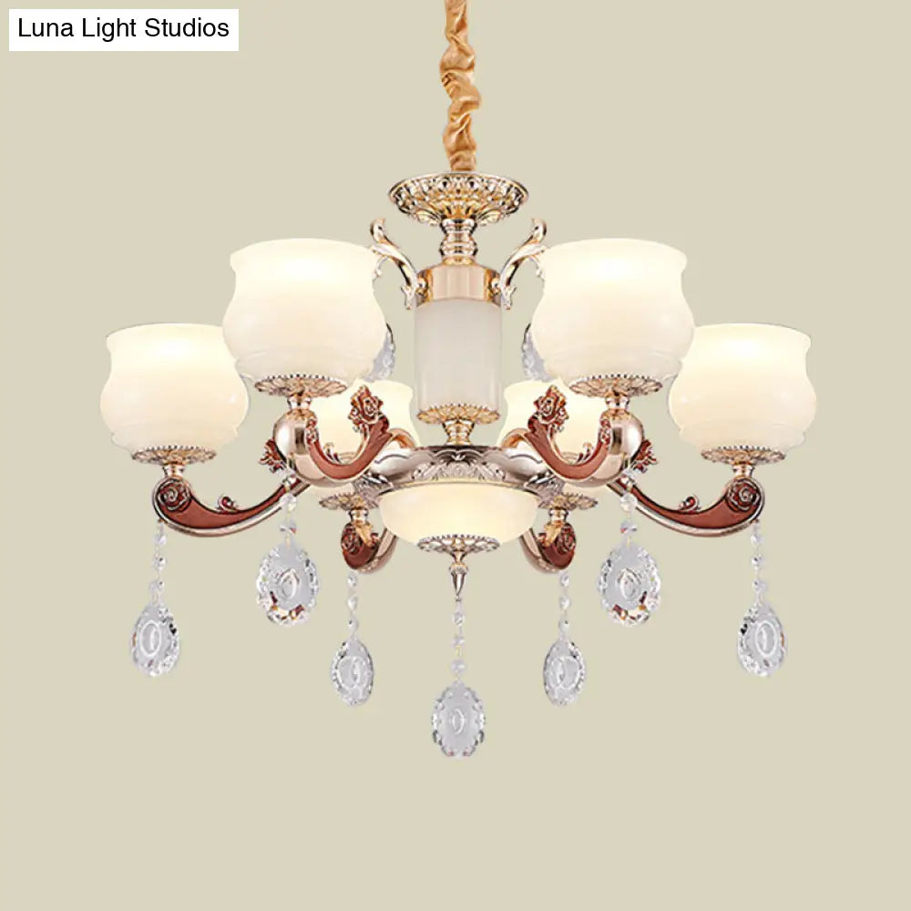Simplicity Bud Pendant 6-Bulb Chandelier in Champagne with Milkglass Crystal Lighting