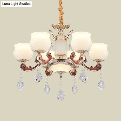 Simplicity Bud Pendant 6-Bulb Chandelier in Champagne with Milkglass Crystal Lighting