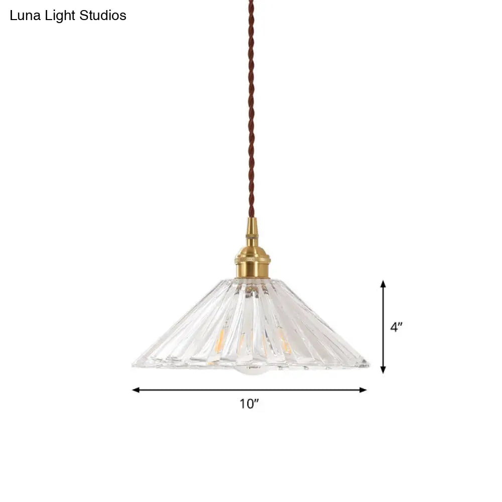 Simplicity Clear Ribbed Glass Cone Pendant Light Fixture for Restaurants - 1 Bulb Hanging Light