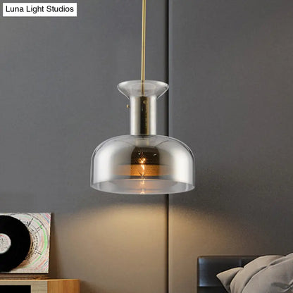 Simplicity Clear/Smoke Gray Glass Pot Suspension Pendant Light with LED Bulb - Stylish Ceiling Lamp for Kitchen