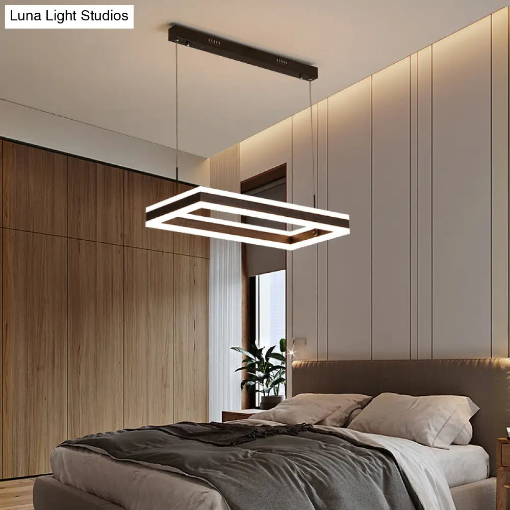 Simplicity Coffee LED Chandelier: Rectangular Acrylic Ceiling Lamp for Bedroom