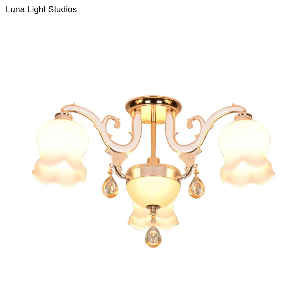 DecorBites™ DecorBites™ Simplicity Cream Glass Dining Room Ceiling Light with Gold Crystal Semi Flush - 4 Heads