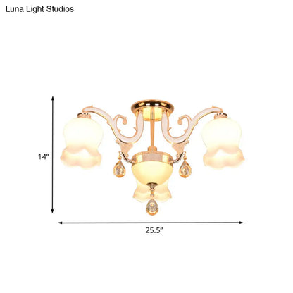 DecorBites™ DecorBites™ Simplicity Cream Glass Dining Room Ceiling Light with Gold Crystal Semi Flush - 4 Heads