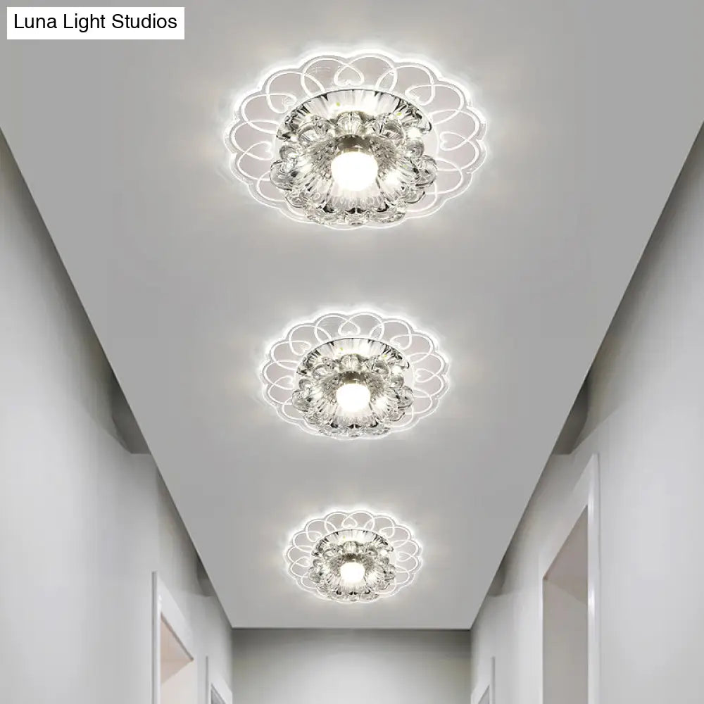 DecorBites™ DecorBites™ Simplicity Crystal Flower LED Flush Mount Ceiling Light with Clear Flush Mount for Entryway