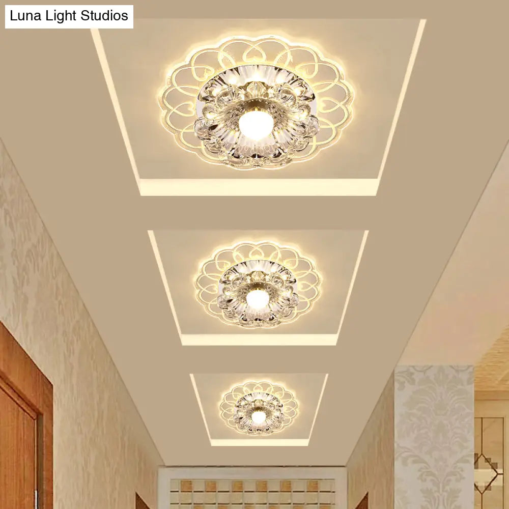 DecorBites™ DecorBites™ Simplicity Crystal Flower LED Flush Mount Ceiling Light with Clear Flush Mount for Entryway