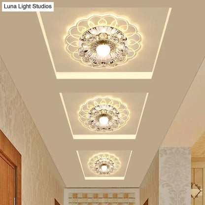 DecorBites™ DecorBites™ Simplicity Crystal Flower LED Flush Mount Ceiling Light with Clear Flush Mount for Entryway