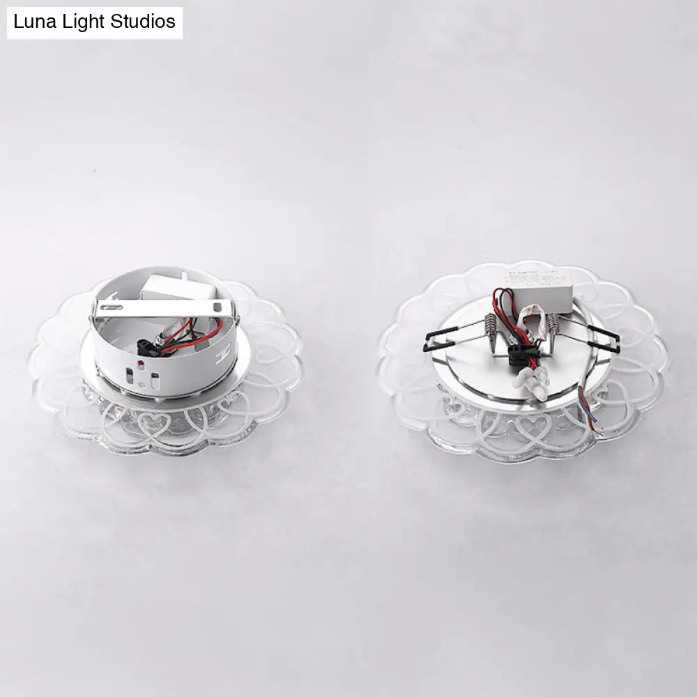 DecorBites™ DecorBites™ Simplicity Crystal Flower LED Flush Mount Ceiling Light with Clear Flush Mount for Entryway