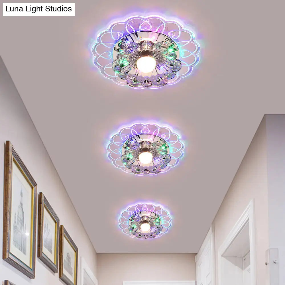 DecorBites™ DecorBites™ Simplicity Crystal Flower LED Flush Mount Ceiling Light with Clear Flush Mount for Entryway