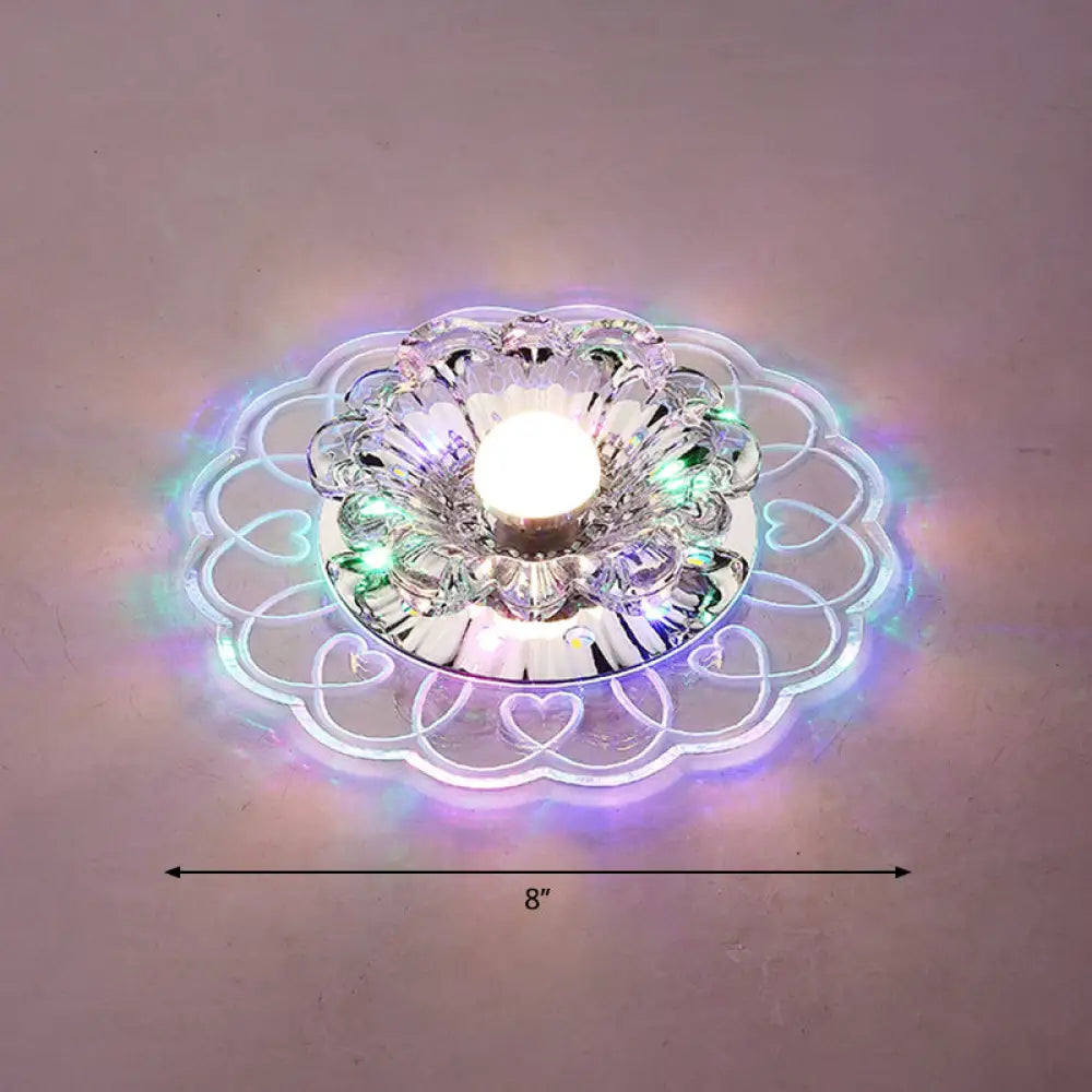 DecorBites™ DecorBites™ Simplicity Crystal Flower LED Flush Mount Ceiling Light with Clear Flush Mount for Entryway