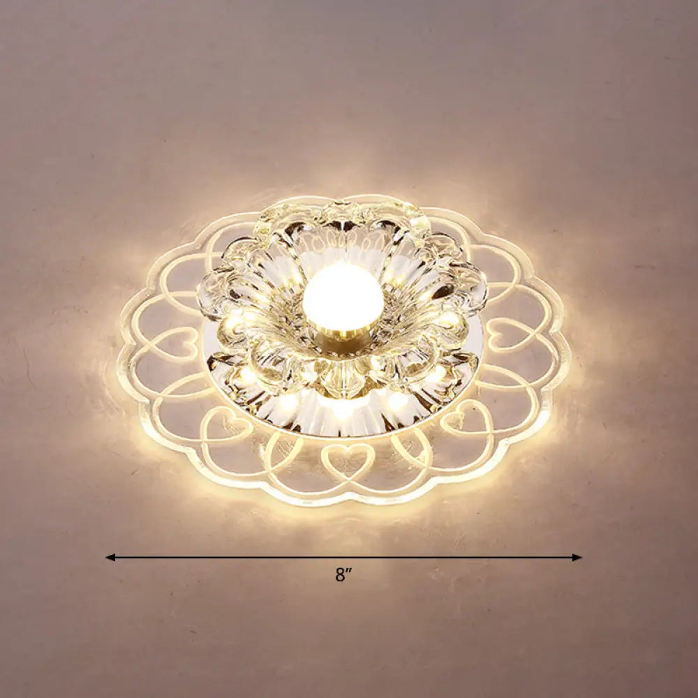 DecorBites™ DecorBites™ Simplicity Crystal Flower LED Flush Mount Ceiling Light with Clear Flush Mount for Entryway