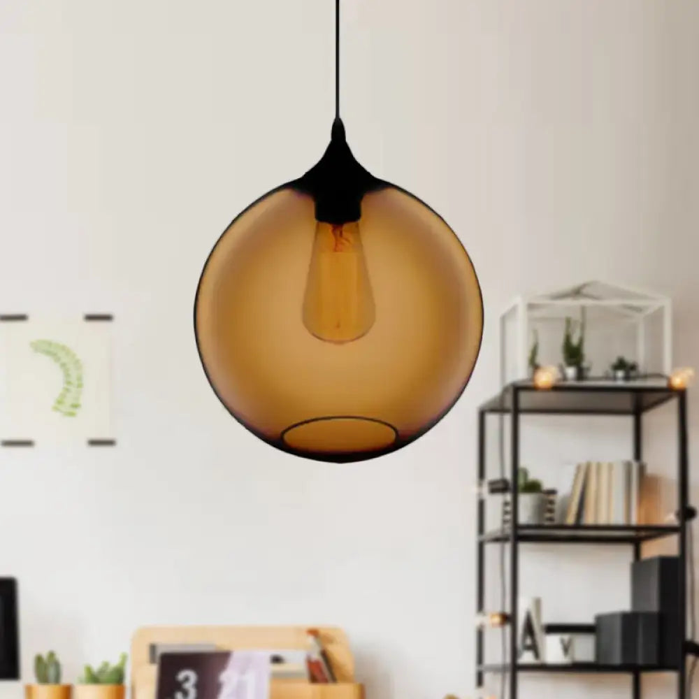 Simplicity Glass Globe Pendant Light - 1 Light, Red/Brown/Clear