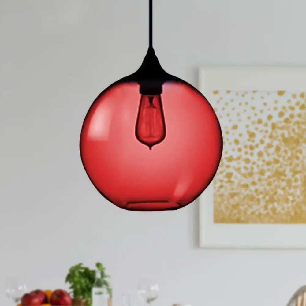 Simplicity Glass Globe Pendant Light - 1 Light, Red/Brown/Clear