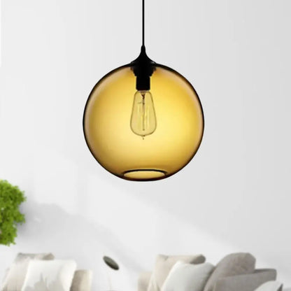 Simplicity Glass Globe Pendant Light - 1 Light, Red/Brown/Clear