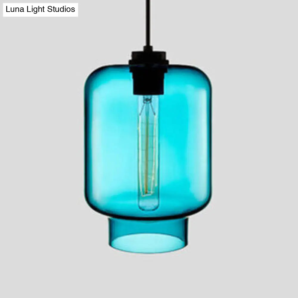 Simplicity Glass Hanging Lamp - Cylindrical 1-Light Pink/Yellow/Blue Ceiling Fixture