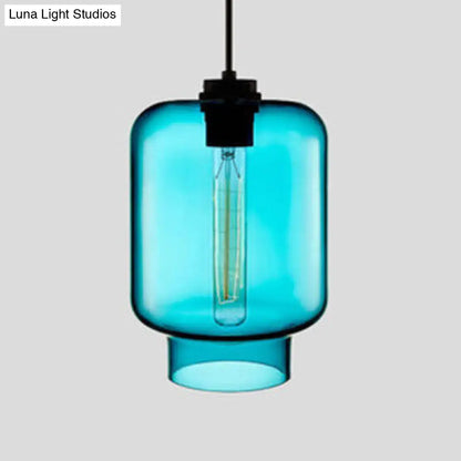 Simplicity Glass Hanging Lamp - Cylindrical 1-Light Pink/Yellow/Blue Ceiling Fixture