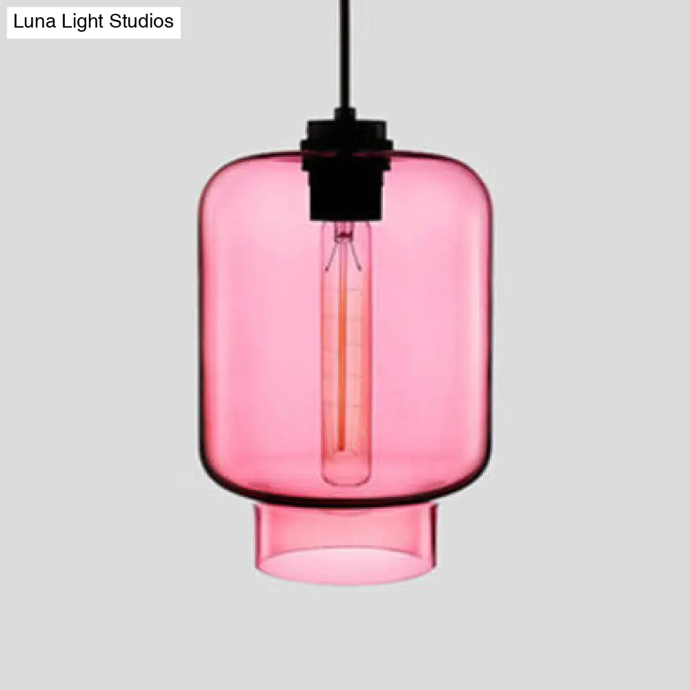 Simplicity Glass Hanging Lamp - Cylindrical 1-Light Pink/Yellow/Blue Ceiling Fixture