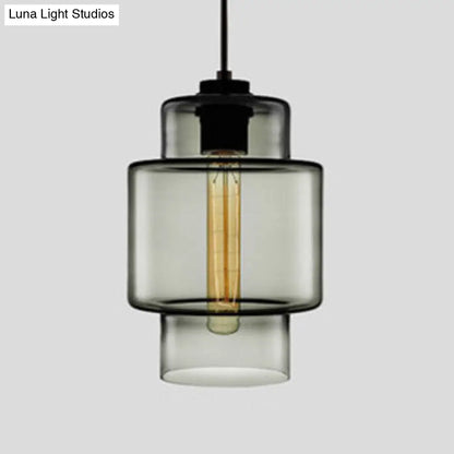 Simplicity Glass Hanging Lamp - Cylindrical 1-Light Pink/Yellow/Blue Ceiling Fixture