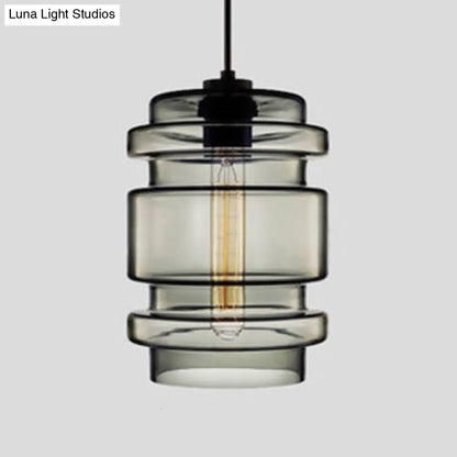 Simplicity Glass Hanging Lamp - Cylindrical 1-Light Pink/Yellow/Blue Ceiling Fixture