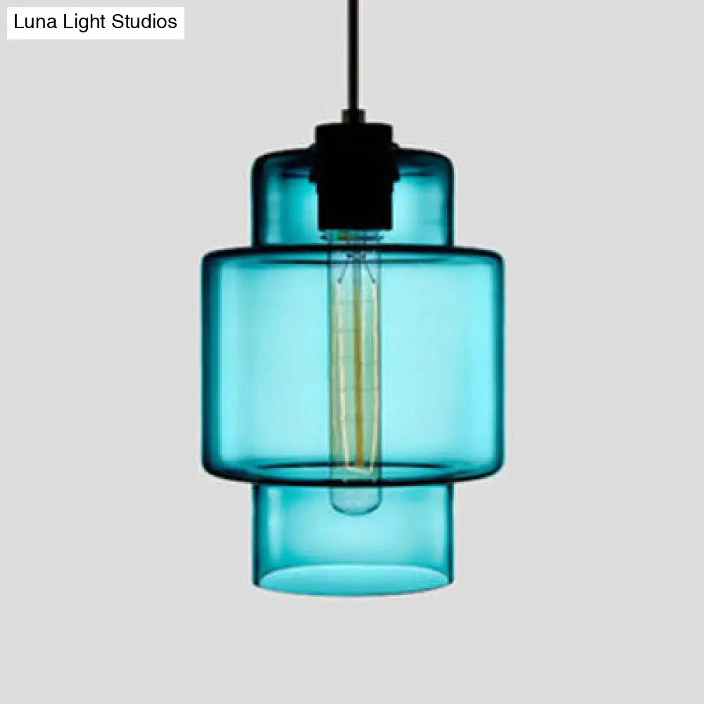 Simplicity Glass Hanging Lamp - Cylindrical 1-Light Pink/Yellow/Blue Ceiling Fixture