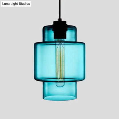 Simplicity Glass Hanging Lamp - Cylindrical 1-Light Pink/Yellow/Blue Ceiling Fixture