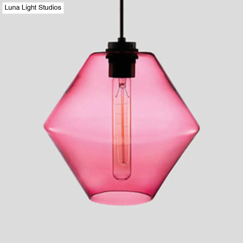 Simplicity Glass Hanging Lamp - Cylindrical 1-Light Pink/Yellow/Blue Ceiling Fixture