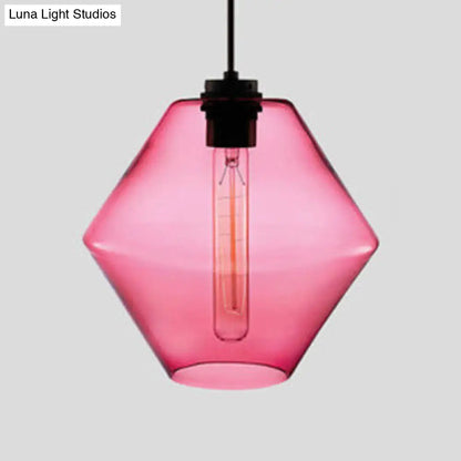 Simplicity Glass Hanging Lamp - Cylindrical 1-Light Pink/Yellow/Blue Ceiling Fixture