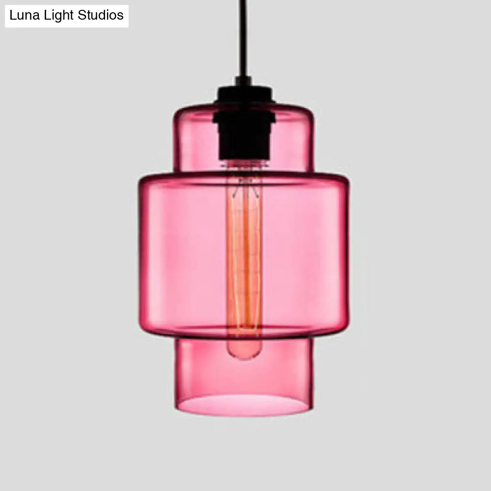 Simplicity Glass Hanging Lamp - Cylindrical 1-Light Pink/Yellow/Blue Ceiling Fixture