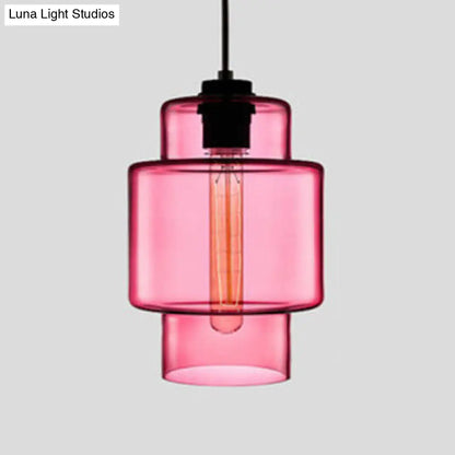 Simplicity Glass Hanging Lamp - Cylindrical 1-Light Pink/Yellow/Blue Ceiling Fixture