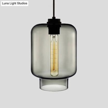 Simplicity Glass Hanging Lamp - Cylindrical 1-Light Pink/Yellow/Blue Ceiling Fixture