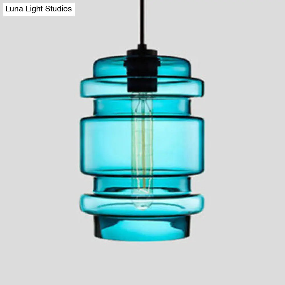 Simplicity Glass Hanging Lamp - Cylindrical 1-Light Pink/Yellow/Blue Ceiling Fixture