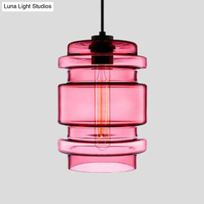 Simplicity Glass Hanging Lamp - Cylindrical 1-Light Pink/Yellow/Blue Ceiling Fixture