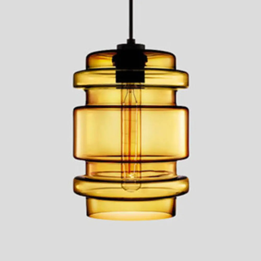 Simplicity Glass Hanging Lamp - Cylindrical 1-Light Pink/Yellow/Blue Ceiling Fixture