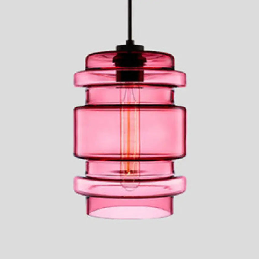 Simplicity Glass Hanging Lamp - Cylindrical 1-Light Pink/Yellow/Blue Ceiling Fixture