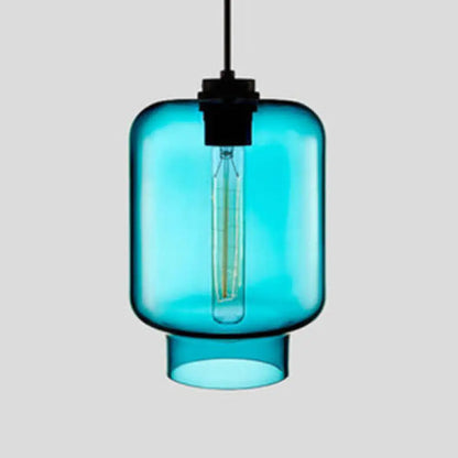 Simplicity Glass Hanging Lamp - Cylindrical 1-Light Pink/Yellow/Blue Ceiling Fixture