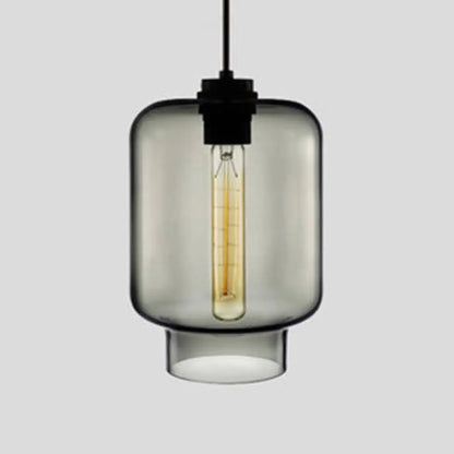 Simplicity Glass Hanging Lamp - Cylindrical 1-Light Pink/Yellow/Blue Ceiling Fixture