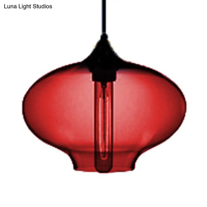 Simplicity Glass Oval Hanging Lamp: 1-Light Red/Brown/Blue Ceiling Light