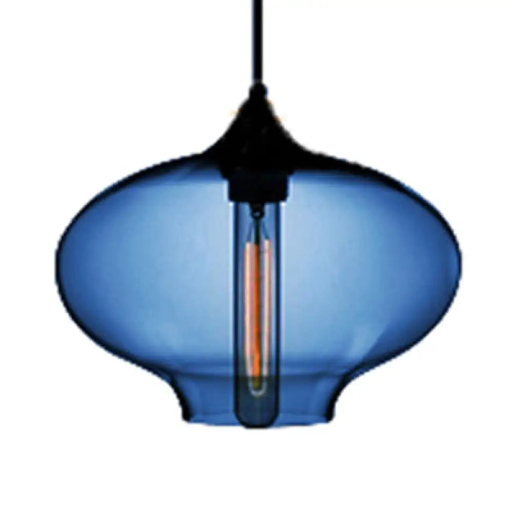 Simplicity Glass Oval Hanging Lamp: 1-Light Red/Brown/Blue Ceiling Light