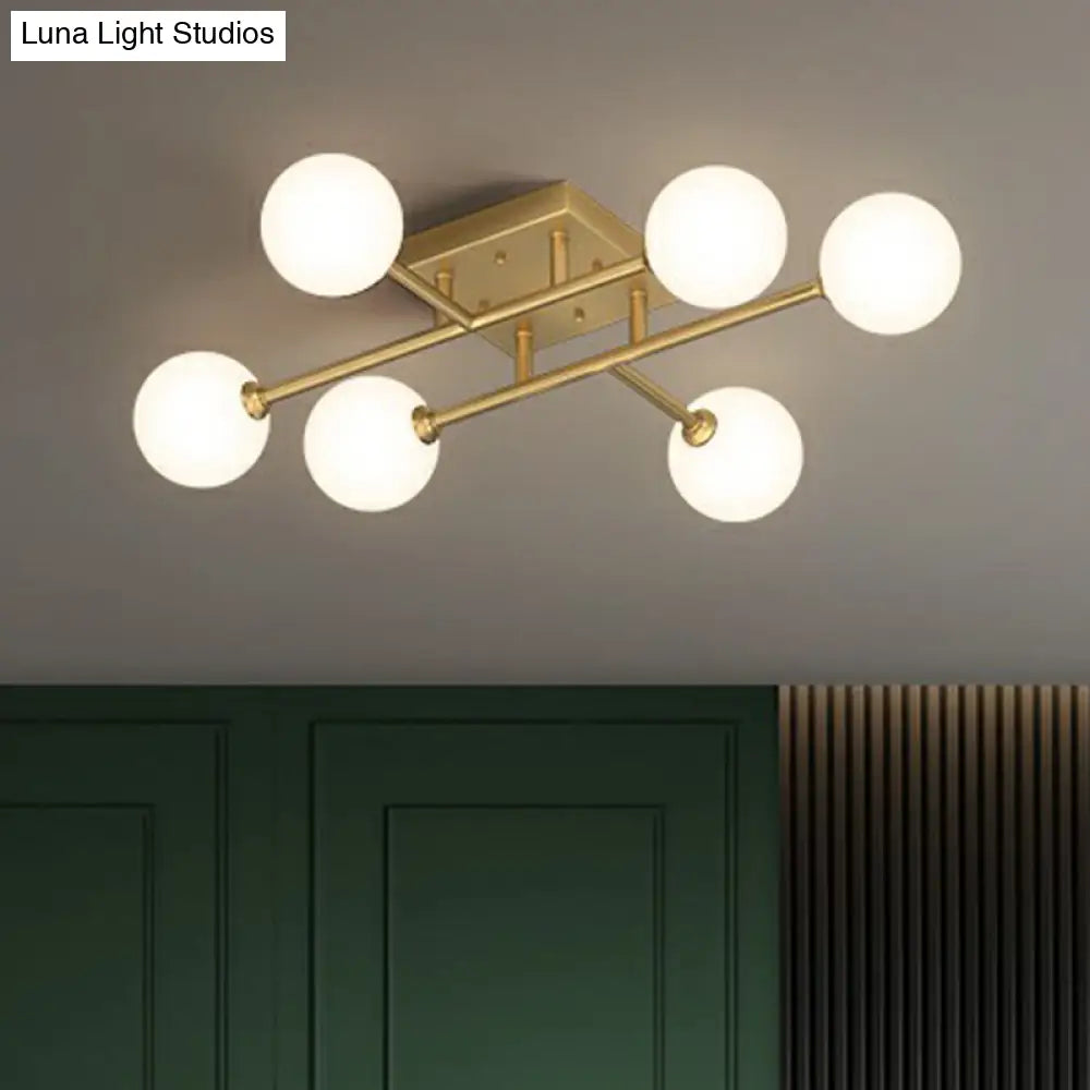 DecorBites™ DecorBites™ Simplicity Gold Finish Semi Flush Mount Ceiling Light with White Glass Balls
