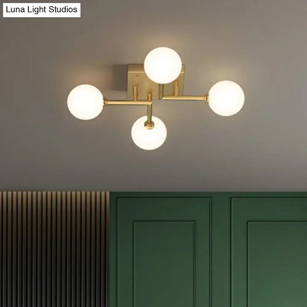 DecorBites™ DecorBites™ Simplicity Gold Finish Semi Flush Mount Ceiling Light with White Glass Balls