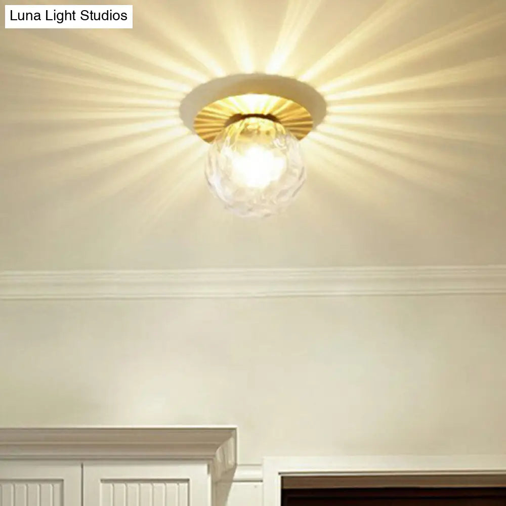 DecorBites™ DecorBites™ Simplicity Gold Finish Semi Flush Mount Water Glass Ball Ceiling Light for Balcony