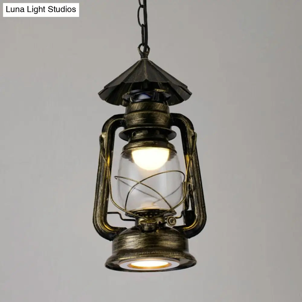 Simplicity Lantern Hanging Light - Metallic Kerosene Lighting for Restaurants - 1 Bulb